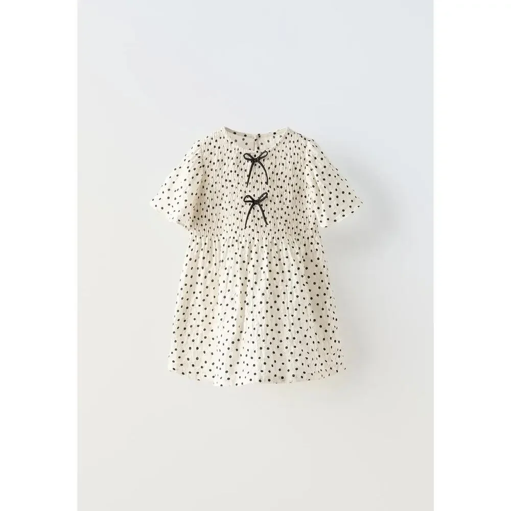 ZARA Textured Polka Dot Bow Dress Size 4T
